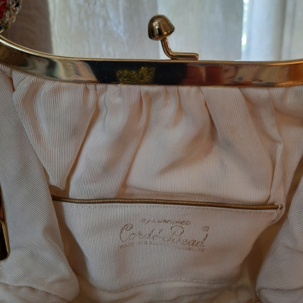 Vintage 1940s 1950s Lumured Corde Beaded Purse w/Original Mirror Coin Purse - Picture 5 of 5